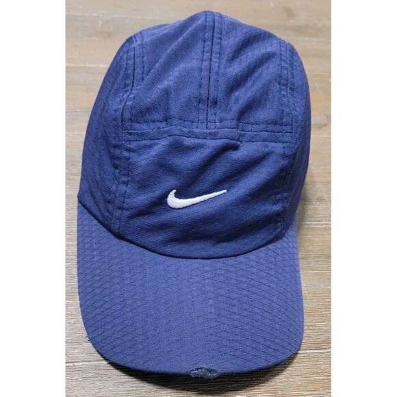 Vtg Nike Panel Swoosh Logo Lightweight Running Outdoor Hiking Hat Cap Blue - Picture 1 of 9
